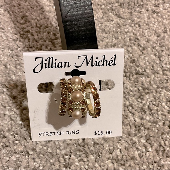 🆕 NWT 3pc Stacking Fashion Rings, stretch band fits all, pearls & gemstones - Picture 3 of 4
